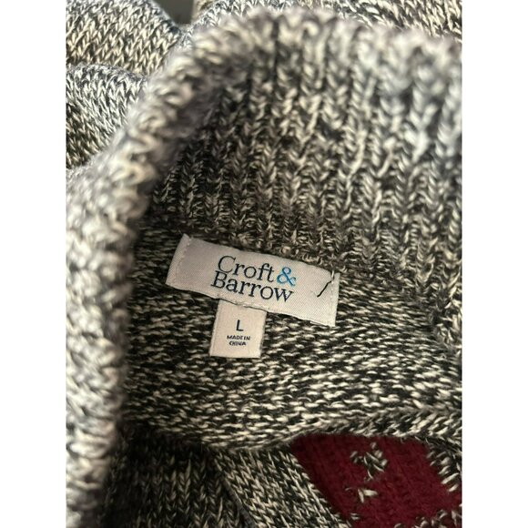 Vintage Croft Barrow Black Gray Red Quarter Zip Snowflake Long Sleeve Sweater - Picture 5 of 7